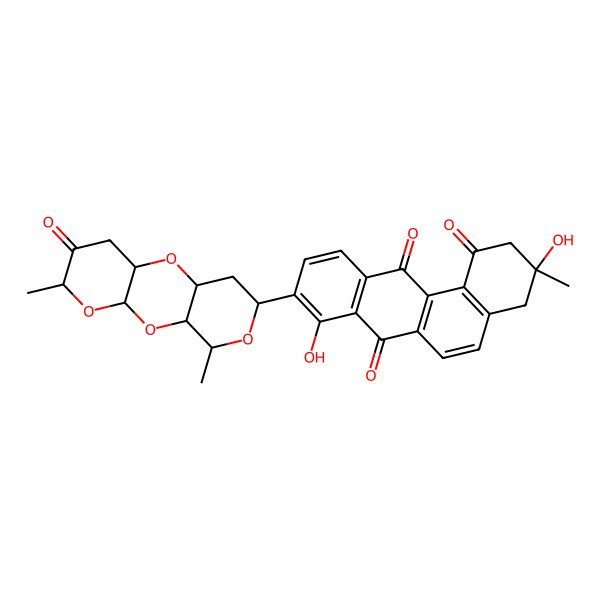 2D Structure of 9-(5,14-Dimethyl-6-oxo-2,4,9,13-tetraoxatricyclo[8.4.0.03,8]tetradecan-12-yl)-3,8-dihydroxy-3-methyl-2,4-dihydrobenzo[a]anthracene-1,7,12-trione