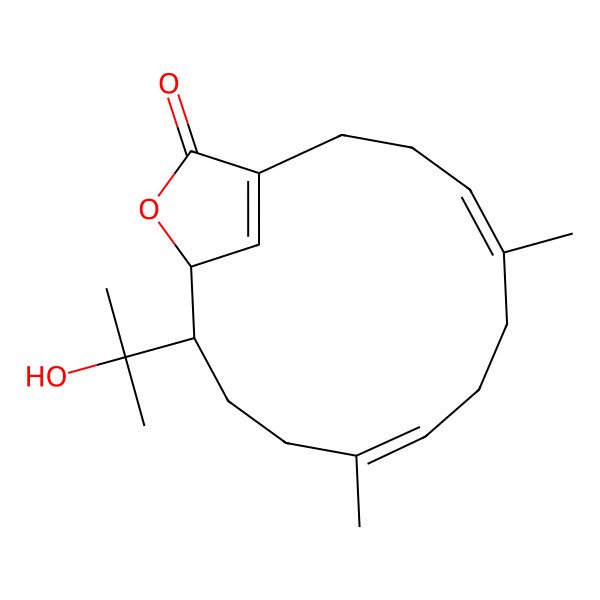 2D Structure of (4E,8E,12S,13S)-12-(2-hydroxypropan-2-yl)-5,9-dimethyl-14-oxabicyclo[11.2.1]hexadeca-1(16),4,8-trien-15-one