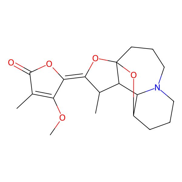 2D Structure of (5E)-4-methoxy-3-methyl-5-[(1R,9R,10R,11R,12S)-12-methyl-14,15-dioxa-5-azatetracyclo[7.5.1.01,11.05,10]pentadecan-13-ylidene]furan-2-one