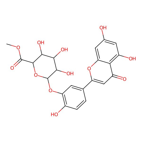 2D Structure of methyl (2R,3R,4R,5S,6R)-6-[5-(5,7-dihydroxy-4-oxochromen-2-yl)-2-hydroxyphenoxy]-3,4,5-trihydroxyoxane-2-carboxylate