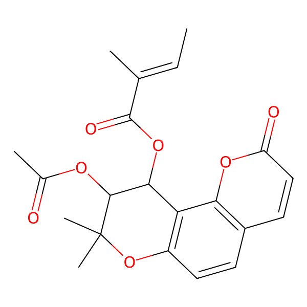 2D Structure of [(9S,10S)-9-acetyloxy-8,8-dimethyl-2-oxo-9,10-dihydropyrano[2,3-f]chromen-10-yl] (E)-2-methylbut-2-enoate