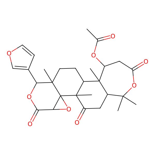 2D Structure of [(1R,2R,4S,7S,8S,11R,12R,13R,18R)-7-(furan-3-yl)-1,8,12,17,17-pentamethyl-5,15,20-trioxo-3,6,16-trioxapentacyclo[9.9.0.02,4.02,8.012,18]icosan-13-yl] acetate