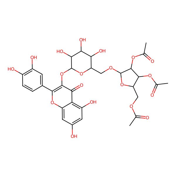 2D Structure of [3,4-Diacetyloxy-5-[[6-[2-(3,4-dihydroxyphenyl)-5,7-dihydroxy-4-oxochromen-3-yl]oxy-3,4,5-trihydroxyoxan-2-yl]methoxy]oxolan-2-yl]methyl acetate