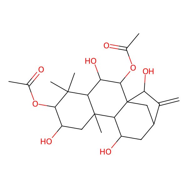 2D Structure of [(1S,2R,3R,4S,6R,7S,9R,10S,11S,13S,15R)-2-acetyloxy-3,7,11,15-tetrahydroxy-5,5,9-trimethyl-14-methylidene-6-tetracyclo[11.2.1.01,10.04,9]hexadecanyl] acetate