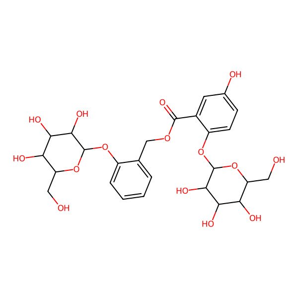 2D Structure of [2-[(2S,3R,4S,5S,6R)-3,4,5-trihydroxy-6-(hydroxymethyl)oxan-2-yl]oxyphenyl]methyl 5-hydroxy-2-[(2S,3R,4S,5S,6R)-3,4,5-trihydroxy-6-(hydroxymethyl)oxan-2-yl]oxybenzoate