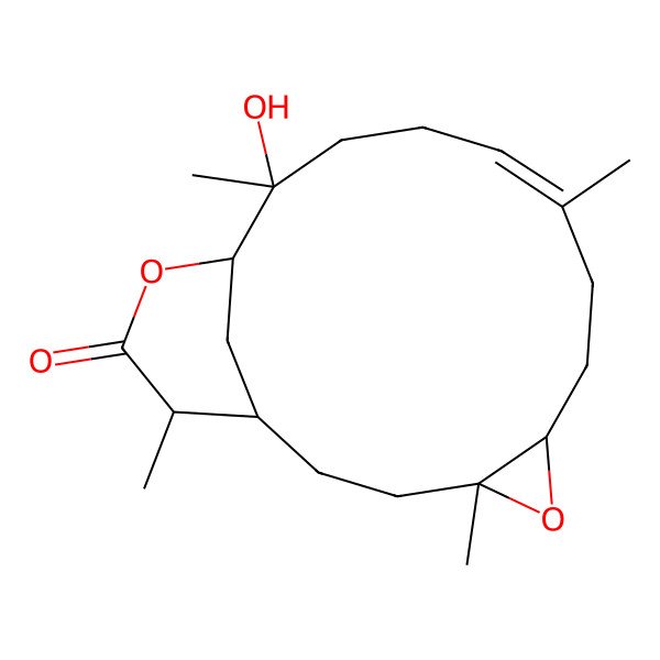 2D Structure of (1R,4S,6S,9E,13S,14R,17R)-13-hydroxy-4,9,13,17-tetramethyl-5,15-dioxatricyclo[12.3.1.04,6]octadec-9-en-16-one