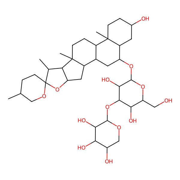 2D Structure of 2-[3,5-Dihydroxy-2-(hydroxymethyl)-6-(16-hydroxy-5',7,9,13-tetramethylspiro[5-oxapentacyclo[10.8.0.02,9.04,8.013,18]icosane-6,2'-oxane]-19-yl)oxyoxan-4-yl]oxyoxane-3,4,5-triol