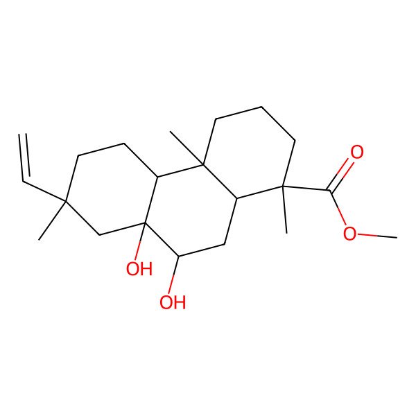 2D Structure of methyl (1R,4aR,4bS,7S,8aR,9R,10aS)-7-ethenyl-8a,9-dihydroxy-1,4a,7-trimethyl-2,3,4,4b,5,6,8,9,10,10a-decahydrophenanthrene-1-carboxylate