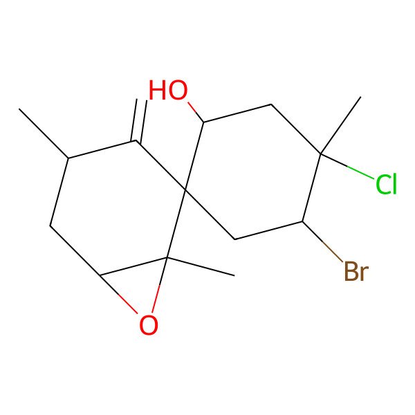 2D Structure of (1S,1'R,2R,4S,4'S,5'S,6R)-4'-bromo-5'-chloro-1,4,5'-trimethyl-3-methylidenespiro[7-oxabicyclo[4.1.0]heptane-2,2'-cyclohexane]-1'-ol