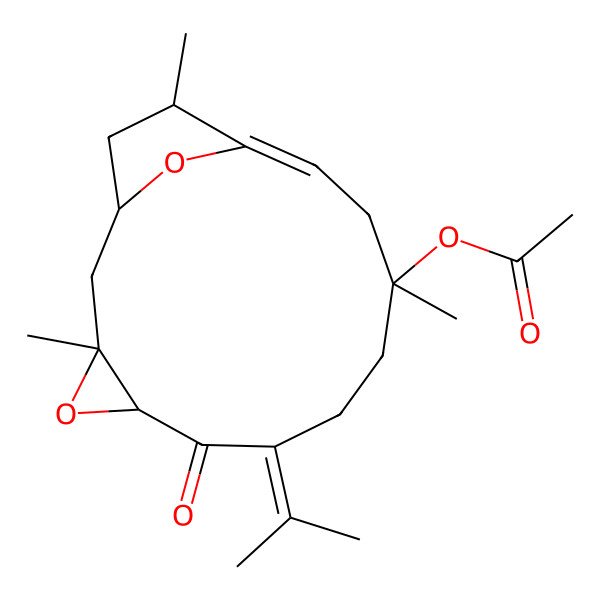 2D Structure of [(1R,3S,5R,10R,12Z,14S)-3,10,14-trimethyl-6-oxo-7-propan-2-ylidene-4,16-dioxatricyclo[11.2.1.03,5]hexadec-12-en-10-yl] acetate