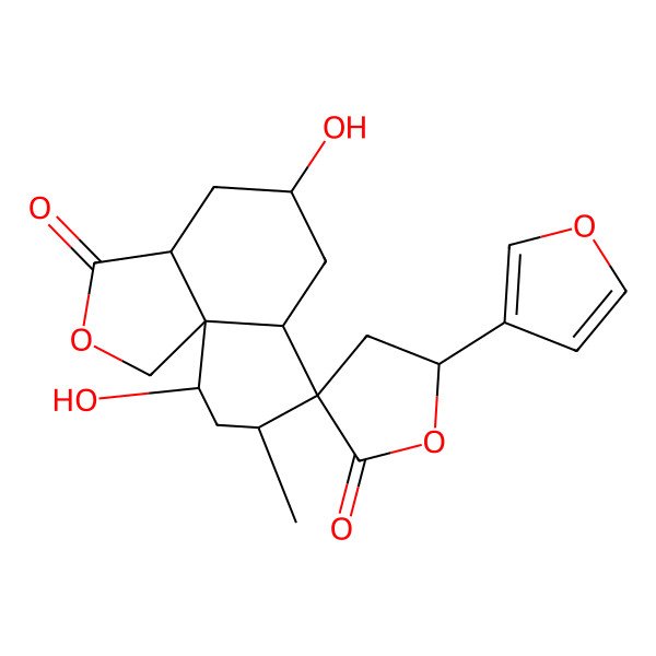2D Structure of 5'-(furan-3-yl)-5,10-dihydroxy-8-methylspiro[3a,4,5,6,6a,8,9,10-octahydro-1H-benzo[d][2]benzofuran-7,3'-oxolane]-2',3-dione