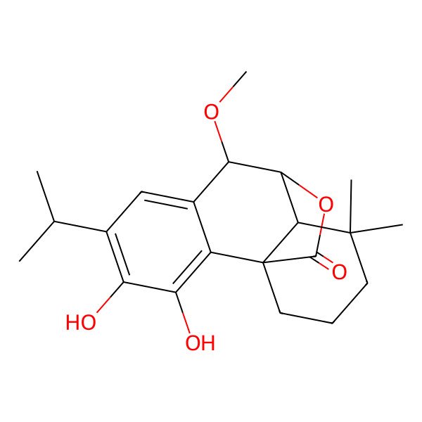 2D Structure of (1S,8S,10S)-3,4-dihydroxy-8-methoxy-11,11-dimethyl-5-propan-2-yl-16-oxatetracyclo[7.5.2.01,10.02,7]hexadeca-2,4,6-trien-15-one