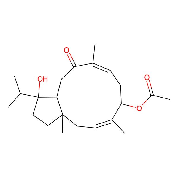 2D Structure of (3-hydroxy-6,10,12a-trimethyl-5-oxo-3-propan-2-yl-2,3a,4,8,9,12-hexahydro-1H-cyclopenta[11]annulen-9-yl) acetate