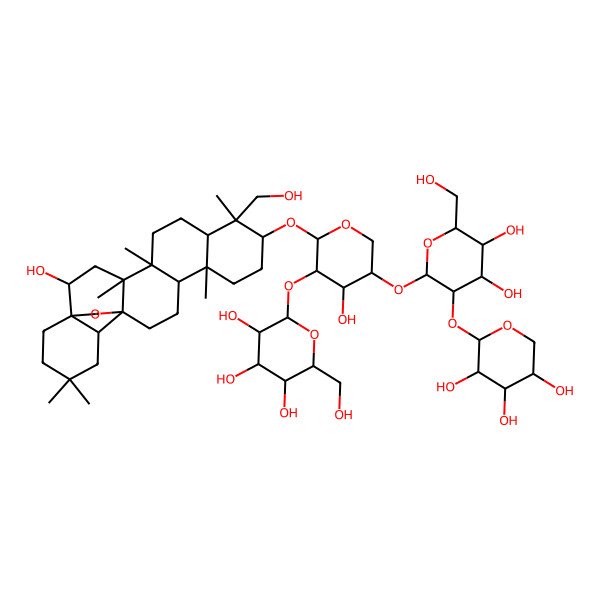 2D Structure of 2-[5-[4,5-Dihydroxy-6-(hydroxymethyl)-3-(3,4,5-trihydroxyoxan-2-yl)oxyoxan-2-yl]oxy-4-hydroxy-2-[[2-hydroxy-9-(hydroxymethyl)-4,5,9,13,20,20-hexamethyl-24-oxahexacyclo[15.5.2.01,18.04,17.05,14.08,13]tetracosan-10-yl]oxy]oxan-3-yl]oxy-6-(hydroxymethyl)oxane-3,4,5-triol