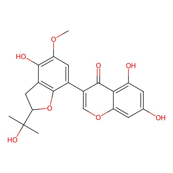 2D Structure of 5,7-dihydroxy-3-[(2R)-4-hydroxy-2-(2-hydroxypropan-2-yl)-5-methoxy-2,3-dihydro-1-benzofuran-7-yl]chromen-4-one