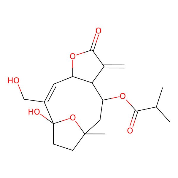 2D Structure of [(1R,2Z,4R,8R,9R,11R)-1-hydroxy-2-(hydroxymethyl)-11-methyl-7-methylidene-6-oxo-5,14-dioxatricyclo[9.2.1.04,8]tetradec-2-en-9-yl] 2-methylpropanoate