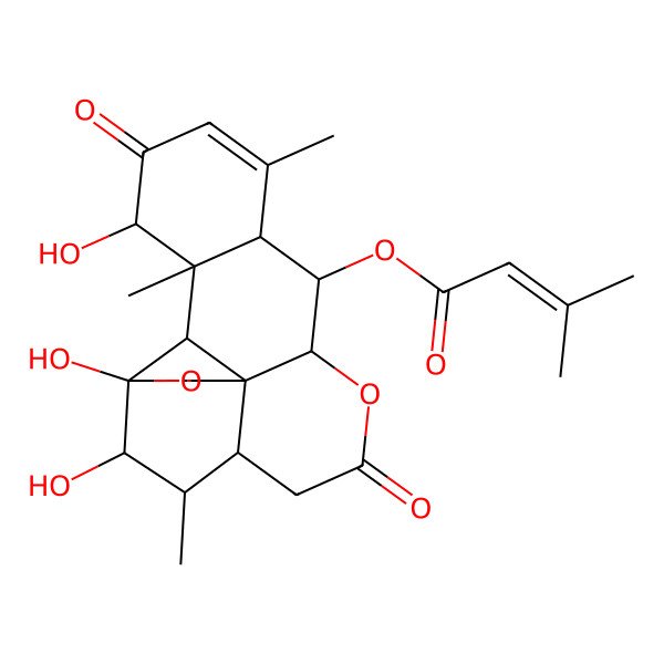 2D Structure of [(1S,4R,5R,6R,7S,11S,12R,13S,17S,18S,19R)-4,5,17-trihydroxy-6,14,18-trimethyl-9,16-dioxo-3,10-dioxapentacyclo[9.8.0.01,7.04,19.013,18]nonadec-14-en-12-yl] 3-methylbut-2-enoate