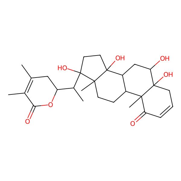 2D Structure of (2R)-4,5-dimethyl-2-[(1R)-1-[(5R,6R,8R,9S,10R,13S,14S,17R)-5,6,14,17-tetrahydroxy-10,13-dimethyl-1-oxo-6,7,8,9,11,12,15,16-octahydro-4H-cyclopenta[a]phenanthren-17-yl]ethyl]-2,3-dihydropyran-6-one