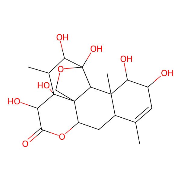 2D Structure of 4,5,7,8,16,17-Hexahydroxy-6,14,18-trimethyl-3,10-dioxapentacyclo[9.8.0.01,7.04,19.013,18]nonadec-14-en-9-one