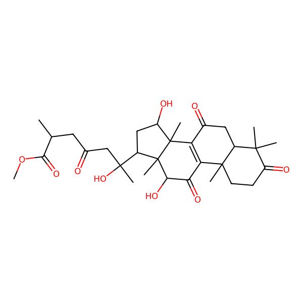 2D Structure of methyl (2R,6S)-6-[(5R,10S,12S,13R,14R,15S,17S)-12,15-dihydroxy-4,4,10,13,14-pentamethyl-3,7,11-trioxo-1,2,5,6,12,15,16,17-octahydrocyclopenta[a]phenanthren-17-yl]-6-hydroxy-2-methyl-4-oxoheptanoate