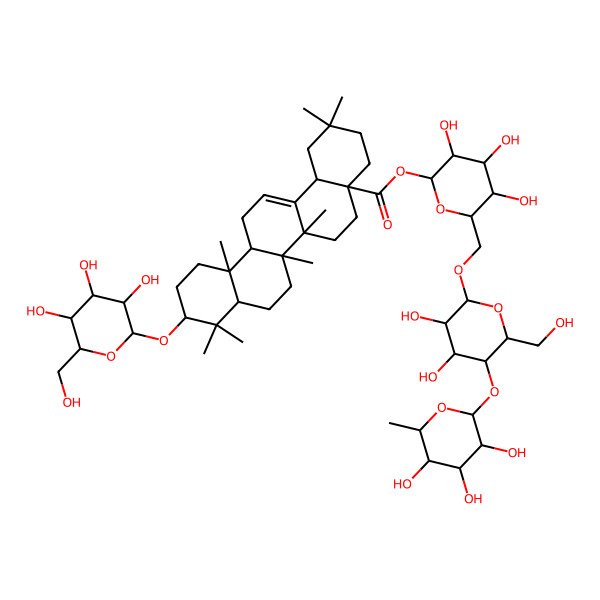 2D Structure of [6-[[3,4-Dihydroxy-6-(hydroxymethyl)-5-(3,4,5-trihydroxy-6-methyloxan-2-yl)oxyoxan-2-yl]oxymethyl]-3,4,5-trihydroxyoxan-2-yl] 2,2,6a,6b,9,9,12a-heptamethyl-10-[3,4,5-trihydroxy-6-(hydroxymethyl)oxan-2-yl]oxy-1,3,4,5,6,6a,7,8,8a,10,11,12,13,14b-tetradecahydropicene-4a-carboxylate