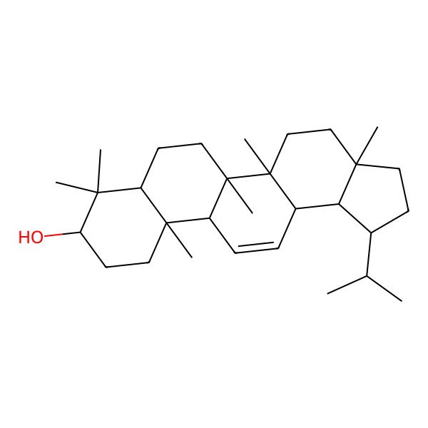 2D Structure of 3a,5a,5b,8,8,11a-Hexamethyl-1-propan-2-yl-1,2,3,4,5,6,7,7a,9,10,11,11b,13a,13b-tetradecahydrocyclopenta[a]chrysen-9-ol