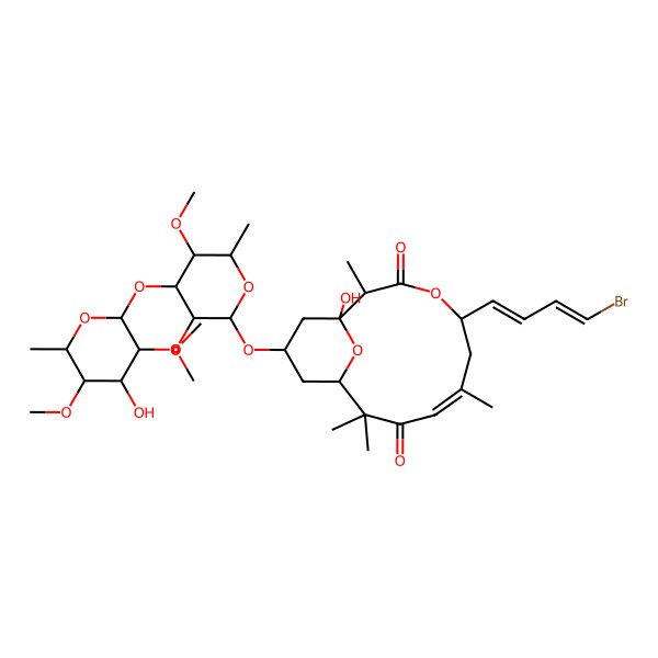 2D Structure of 5-(4-Bromobuta-1,3-dienyl)-1-hydroxy-13-[4-(4-hydroxy-3,5-dimethoxy-6-methyloxan-2-yl)oxy-3,5-dimethoxy-6-methyloxan-2-yl]oxy-2,7,10,10-tetramethyl-4,15-dioxabicyclo[9.3.1]pentadec-7-ene-3,9-dione
