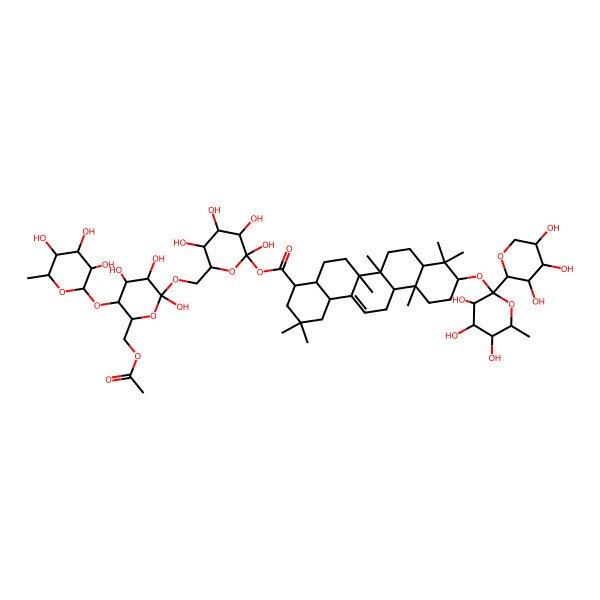 2D Structure of [(2R,3S,5S)-6-[[(2S,3S,5S)-6-(acetyloxymethyl)-2,3,4-trihydroxy-5-[(3S,4S,5S,6R)-3,4,5-trihydroxy-6-methyloxan-2-yl]oxyoxan-2-yl]oxymethyl]-2,3,4,5-tetrahydroxyoxan-2-yl] (4R,6aS,6bR,10S,12aR,14bR)-2,2,6a,6b,9,9,12a-heptamethyl-10-[(3S,4S,5S,6R)-3,4,5-trihydroxy-6-methyl-2-[(3R,4R,5S)-3,4,5-trihydroxyoxan-2-yl]oxan-2-yl]oxy-3,4,4a,5,6,6a,7,8,8a,10,11,12,13,14b-tetradecahydro-1H-picene-4-carboxylate
