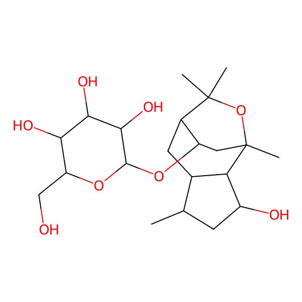 2D Structure of (2R,3S,4S,5R,6S)-2-(hydroxymethyl)-6-[[(1S,2S,3R,5R,6R,8S,12S)-3-hydroxy-1,5,9,9-tetramethyl-10-oxatricyclo[6.2.2.02,6]dodecan-12-yl]oxy]oxane-3,4,5-triol