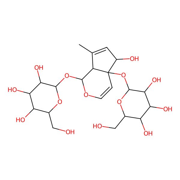2D Structure of 2-(hydroxymethyl)-6-[[5-hydroxy-7-methyl-4a-[3,4,5-trihydroxy-6-(hydroxymethyl)oxan-2-yl]oxy-5,7a-dihydro-1H-cyclopenta[c]pyran-1-yl]oxy]oxane-3,4,5-triol