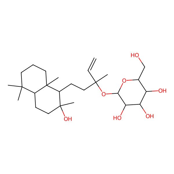 2D Structure of 2-[5-(2-hydroxy-2,5,5,8a-tetramethyl-3,4,4a,6,7,8-hexahydro-1H-naphthalen-1-yl)-3-methylpent-1-en-3-yl]oxy-6-(hydroxymethyl)oxane-3,4,5-triol