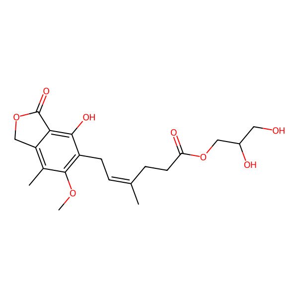 2D Structure of 6-[5-(2,3-Dihydroxy-1-carboxyglyceride)-3-methylpent-2-enyl]-7-hydroxy-5-methoxy-4-methylphthalan-1-one