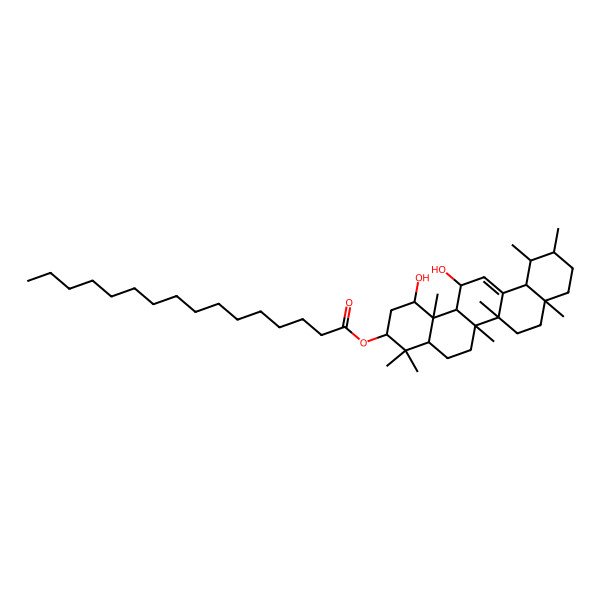 2D Structure of (1,14-dihydroxy-4,4,6a,6b,8a,11,12,14b-octamethyl-2,3,4a,5,6,7,8,9,10,11,12,12a,14,14a-tetradecahydro-1H-picen-3-yl) hexadecanoate
