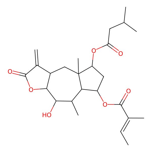 2D Structure of [4-hydroxy-5,8a-dimethyl-8-(3-methylbutanoyloxy)-1-methylidene-2-oxo-4,5,5a,6,7,8,9,9a-octahydro-3aH-azuleno[6,5-b]furan-6-yl] 2-methylbut-2-enoate