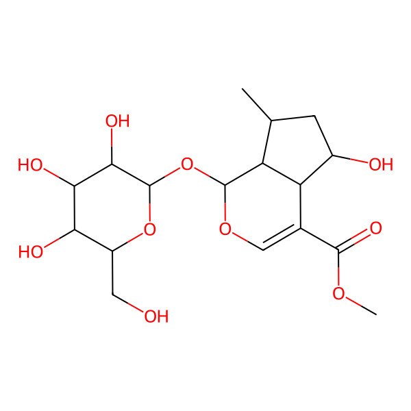 2D Structure of methyl (1S,4aS,7S,7aR)-5-hydroxy-7-methyl-1-[(2S,3R,4S,5S,6R)-3,4,5-trihydroxy-6-(hydroxymethyl)oxan-2-yl]oxy-1,4a,5,6,7,7a-hexahydrocyclopenta[c]pyran-4-carboxylate