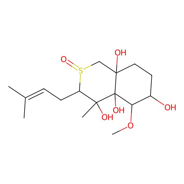 2D Structure of 5-Methoxy-4-methyl-3-(3-methylbut-2-enyl)-2-oxo-1,3,5,6,7,8-hexahydroisothiochromene-4,4a,6,8a-tetrol