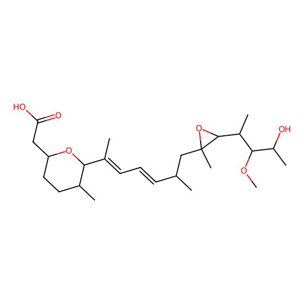 2D Structure of 2-[(5R,6R)-6-[(2E,4E)-7-[3-(4-hydroxy-3-methoxypentan-2-yl)-2-methyloxiran-2-yl]-6-methylhepta-2,4-dien-2-yl]-5-methyloxan-2-yl]acetic acid
