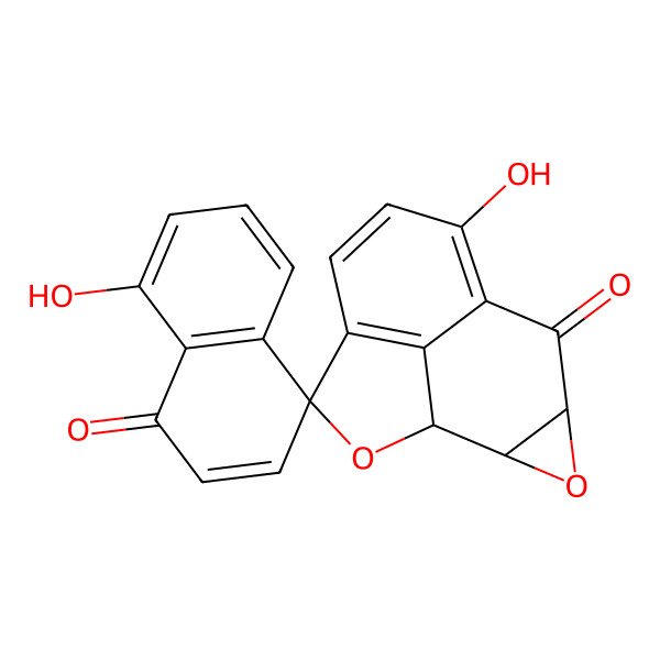 2D Structure of 7,8'-Dihydroxyspiro[2,11-dioxatetracyclo[6.4.1.04,13.010,12]trideca-4(13),5,7-triene-3,4'-naphthalene]-1',9-dione