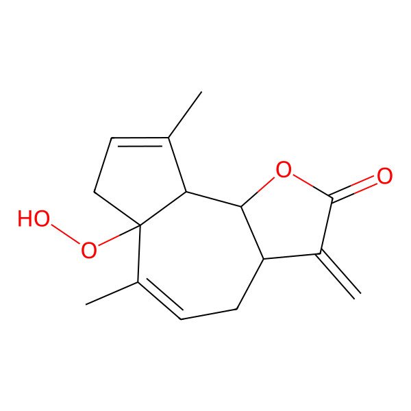 2D Structure of (3aS,6aS,9aR,9bS)-6a-hydroperoxy-6,9-dimethyl-3-methylidene-4,7,9a,9b-tetrahydro-3aH-azuleno[4,5-b]furan-2-one