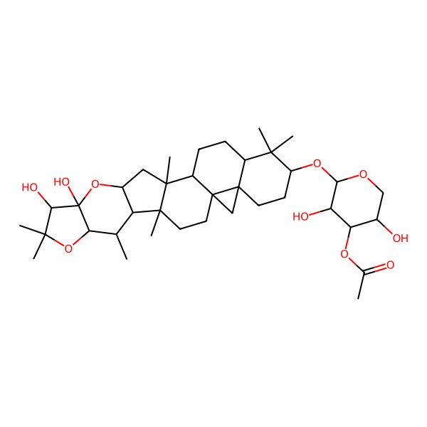 2D Structure of [2-[(21,22-Dihydroxy-1,6,6,15,17,20,20-heptamethyl-19,23-dioxaheptacyclo[13.10.0.02,12.05,10.010,12.016,24.018,22]pentacosan-7-yl)oxy]-3,5-dihydroxyoxan-4-yl] acetate