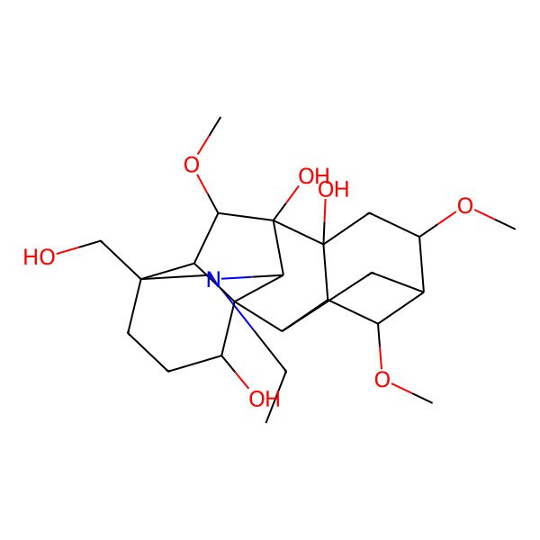2D Structure of (1R,2R,3R,4S,5R,6R,8R,9R,10R,13R,16R,17S,18S)-11-ethyl-13-(hydroxymethyl)-4,6,18-trimethoxy-11-azahexacyclo[7.7.2.12,5.01,10.03,8.013,17]nonadecane-8,9,16-triol