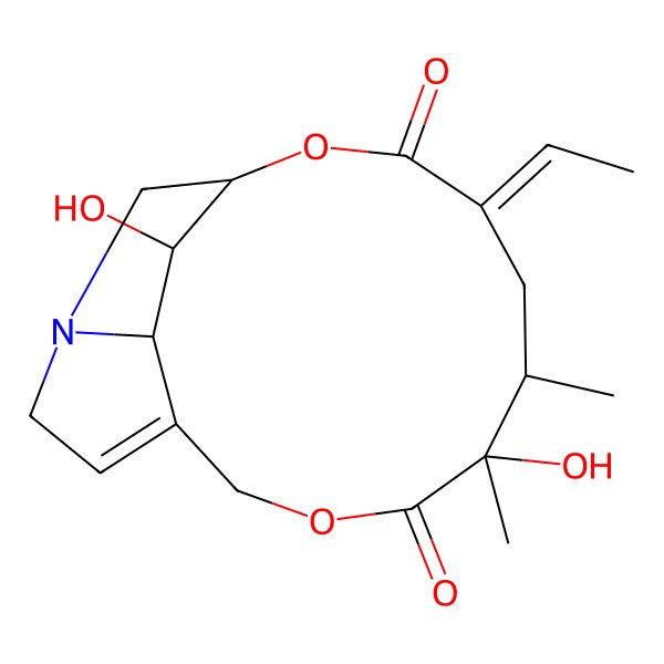 2D Structure of 11-Ethylidene-8,15-dihydroxy-8,9-dimethyl-6,13-dioxa-1-azatricyclo[12.2.1.04,16]heptadec-3-ene-7,12-dione