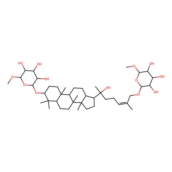 2D Structure of (2R,3R,4S,5S,6S)-2-[(E,6S)-6-hydroxy-2-methyl-6-[(3S,5R,8R,9R,10R,13S,14R,17S)-4,4,8,10,14-pentamethyl-3-[(2R,3R,4S,5S,6S)-3,4,5-trihydroxy-6-methoxyoxan-2-yl]oxy-2,3,5,6,7,9,11,12,13,15,16,17-dodecahydro-1H-cyclopenta[a]phenanthren-17-yl]hept-2-enoxy]-6-methoxyoxane-3,4,5-triol