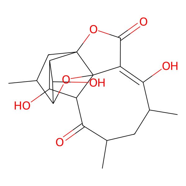 2D Structure of 2,4,10-Trihydroxy-7,9,16-trimethyl-13,17-dioxapentacyclo[9.5.2.03,14.05,18.014,18]octadec-10-ene-6,12-dione