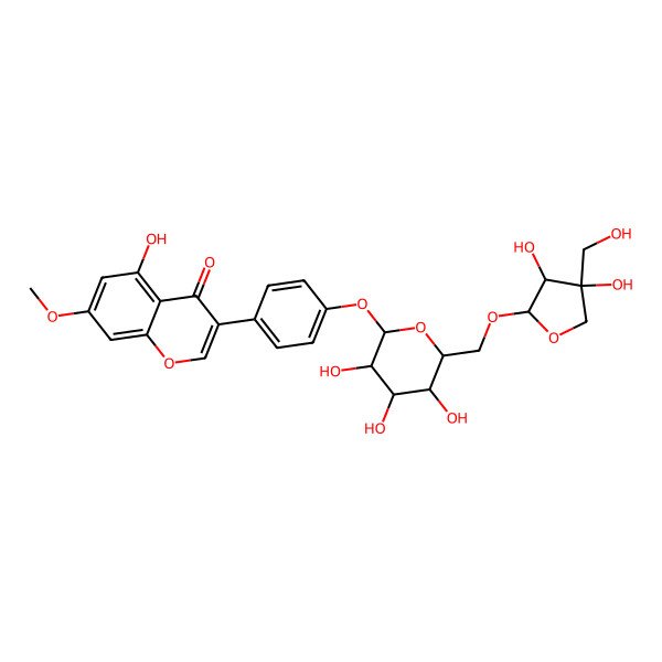 2D Structure of 3-[4-[(2S,3R,4S,5S,6R)-6-[[(2R,3R,4R)-3,4-dihydroxy-4-(hydroxymethyl)oxolan-2-yl]oxymethyl]-3,4,5-trihydroxyoxan-2-yl]oxyphenyl]-5-hydroxy-7-methoxychromen-4-one