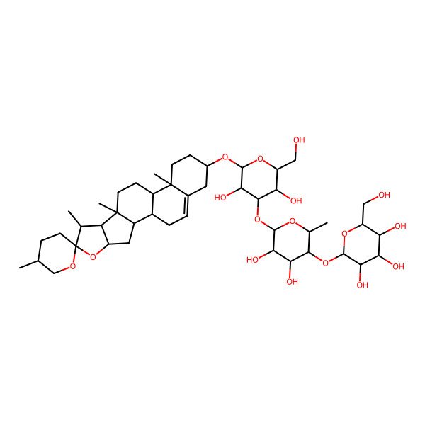 2D Structure of (2R,3S,4R,5R,6S)-2-[(2S,3R,4S,5S,6R)-6-[(2S,3S,4R,5S,6S)-3,5-dihydroxy-2-(hydroxymethyl)-6-[(1R,2R,4R,5'R,6S,7R,8S,9R,12R,13R,16S)-5',7,9,13-tetramethylspiro[5-oxapentacyclo[10.8.0.02,9.04,8.013,18]icos-18-ene-6,2'-oxane]-16-yl]oxyoxan-4-yl]oxy-4,5-dihydroxy-2-methyloxan-3-yl]oxy-6-(hydroxymethyl)oxane-3,4,5-triol