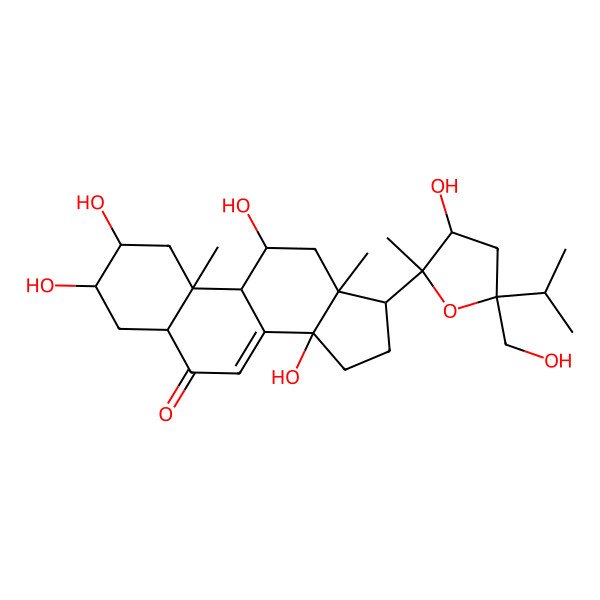 2D Structure of (2S,3R,5R,9R,10R,11R,13R,14S,17S)-2,3,11,14-tetrahydroxy-17-[(2R,3S,5R)-3-hydroxy-5-(hydroxymethyl)-2-methyl-5-propan-2-yloxolan-2-yl]-10,13-dimethyl-2,3,4,5,9,11,12,15,16,17-decahydro-1H-cyclopenta[a]phenanthren-6-one