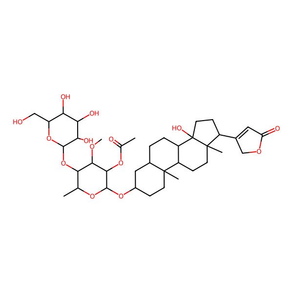 2D Structure of [(2R,3S,4R,5S,6S)-2-[[(3S,5R,8R,9S,10S,13R,14S,17R)-14-hydroxy-10,13-dimethyl-17-(5-oxo-2H-furan-3-yl)-1,2,3,4,5,6,7,8,9,11,12,15,16,17-tetradecahydrocyclopenta[a]phenanthren-3-yl]oxy]-4-methoxy-6-methyl-5-[(2S,3R,4S,5S,6R)-3,4,5-trihydroxy-6-(hydroxymethyl)oxan-2-yl]oxyoxan-3-yl] acetate