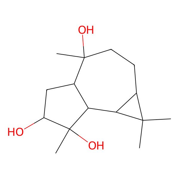 2D Structure of (1aS,4S,4aS,6R,7S,7aR,7bS)-1,1,4,7-tetramethyl-1a,2,3,4a,5,6,7a,7b-octahydrocyclopropa[h]azulene-4,6,7-triol