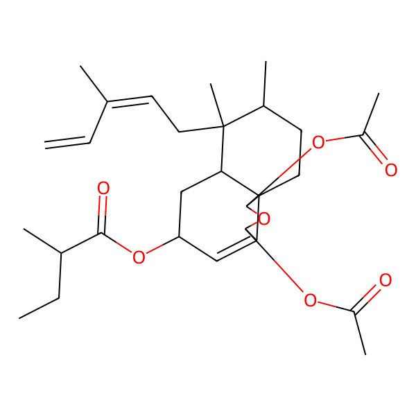 2D Structure of [(1R,3S,5S,6aR,7S,8S,10aS)-1,3-diacetyloxy-7,8-dimethyl-7-[(2E)-3-methylpenta-2,4-dienyl]-1,3,5,6,6a,8,9,10-octahydrobenzo[d][2]benzofuran-5-yl] (2R)-2-methylbutanoate
